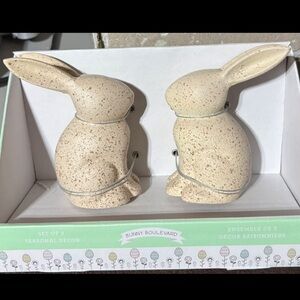 Set of 2 Speckled Bunny Figurines- ceramic